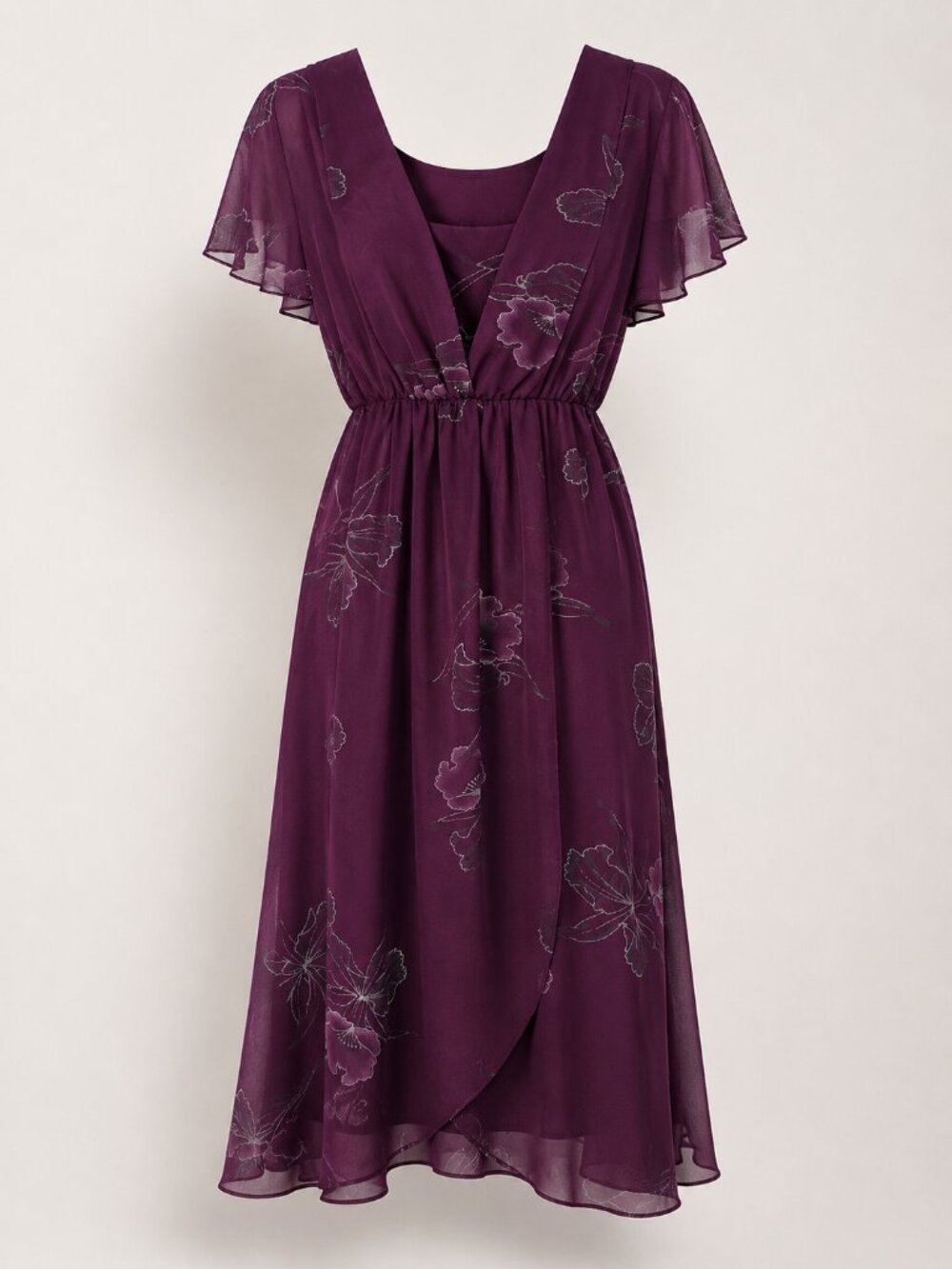 Vintage Sears Burgundy Sheer Floral Midi Wrap Dress 9/10 USA Cottagecore Boho